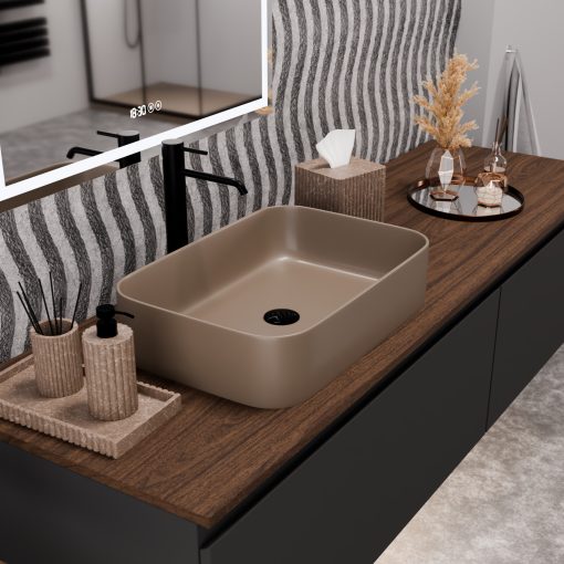 HD Meda Matt Cappucino 55 cm széles pultra ültethető matt cappucino porcelán mosdótál