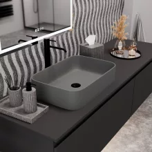 HD Meda Matt Grey 55 cm széles pultra ültethető porcelán mosdótál, matt szürke