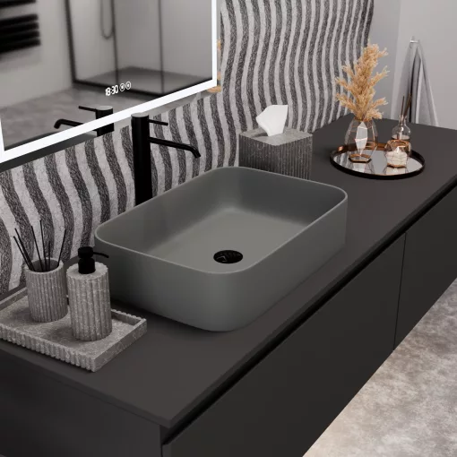 HD Meda Matt Grey 55 cm széles pultra ültethető porcelán mosdótál, matt szürke