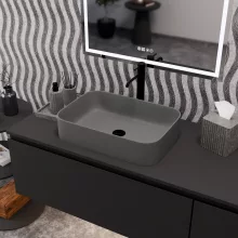 HD Meda Matt Grey 55 cm széles pultra ültethető porcelán mosdótál, matt szürke