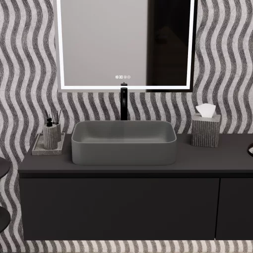 HD Meda Matt Grey 55 cm széles pultra ültethető porcelán mosdótál, matt szürke