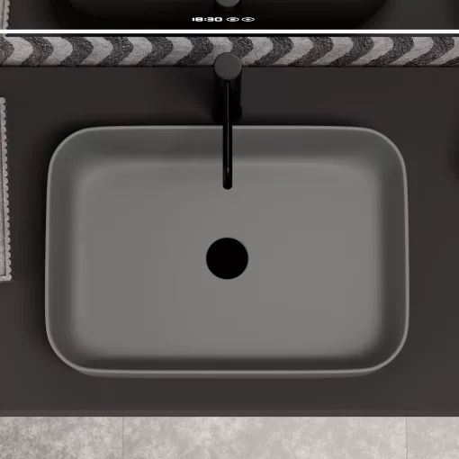 HD Meda Matt Grey 55 cm széles pultra ültethető porcelán mosdótál, matt szürke