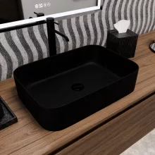 HD Meda Matt Black 55 cm széles pultra ültethető matt fekete porcelán mosdótál