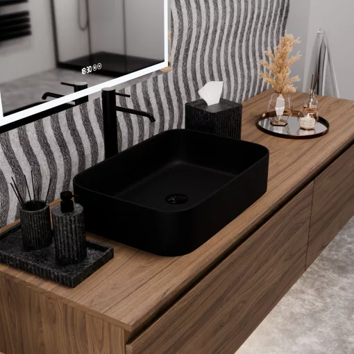 HD Meda Matt Black 55 cm széles pultra ültethető matt fekete porcelán mosdótál