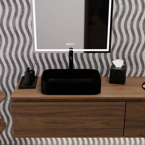 HD Meda Matt Black 55 cm széles pultra ültethető matt fekete porcelán mosdótál