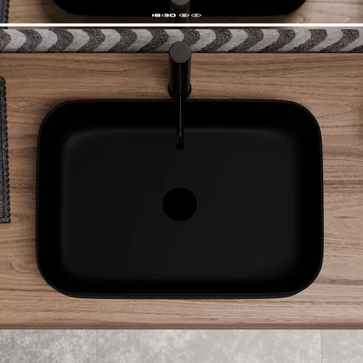 HD Meda Matt Black 55 cm széles pultra ültethető matt fekete porcelán mosdótál