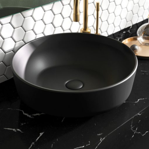 HD Lily Matt Black 42 cm széles pultra ültethető matt fekete porcelán mosdótál