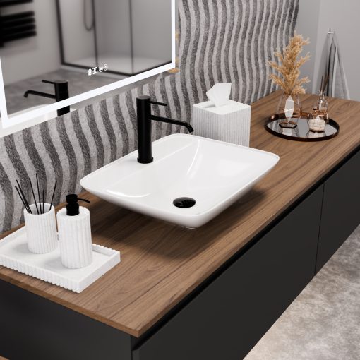 HD Aspira White 50 cm széles pultra ültethető hófehér porcelán mosdótál