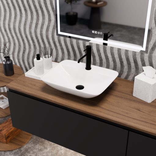 HD Aspira White 50 cm széles pultra ültethető hófehér porcelán mosdótál