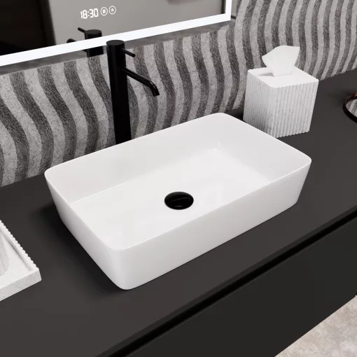 HD Velar White 50 cm széles pultra ültethető hófehér porcelán mosdótál