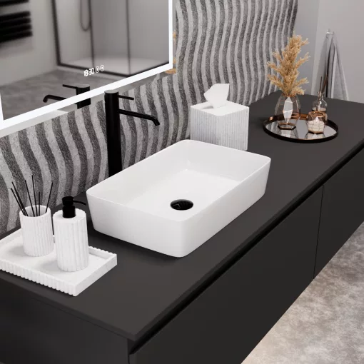 HD Velar White 50 cm széles pultra ültethető hófehér porcelán mosdótál