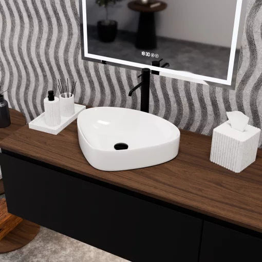 HD Ona White 50 cm széles pultra ültethető hófehér porcelán mosdótál