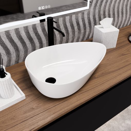 HD Ofelie White 55 cm széles pultra ültethető hófehér porcelán mosdótál