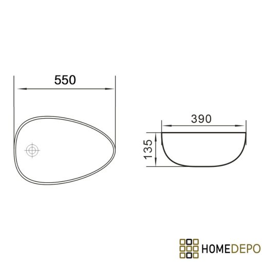 HD Ofelie White 55 cm széles pultra ültethető hófehér porcelán mosdótál