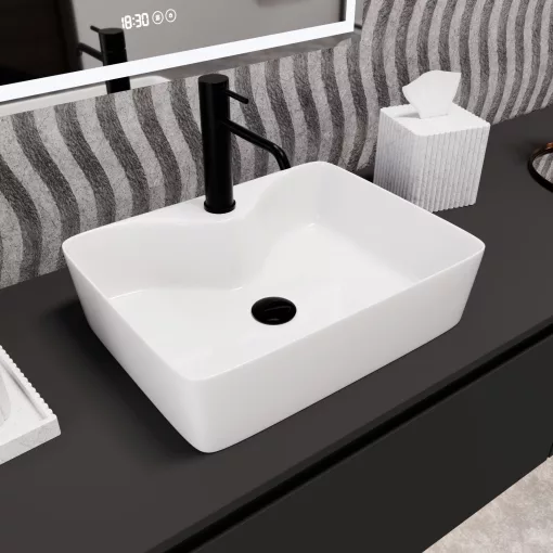 HD Goya White 48 cm széles pultra ültethető hófehér porcelán mosdótál