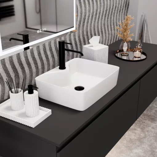 HD Goya White 48 cm széles pultra ültethető hófehér porcelán mosdótál