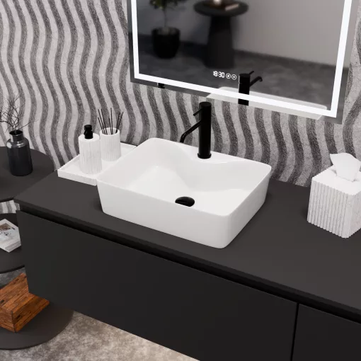 HD Goya White 48 cm széles pultra ültethető hófehér porcelán mosdótál