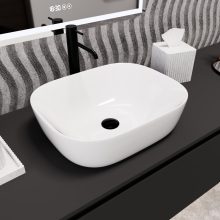 HD Freya White 50 cm széles pultra ültethető hófehér porcelán mosdótál