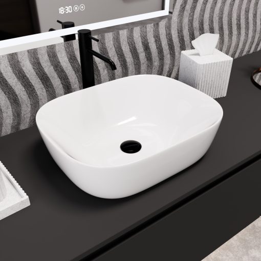 HD Freya White 50 cm széles pultra ültethető hófehér porcelán mosdótál