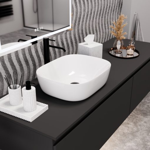 HD Freya White 50 cm széles pultra ültethető hófehér porcelán mosdótál