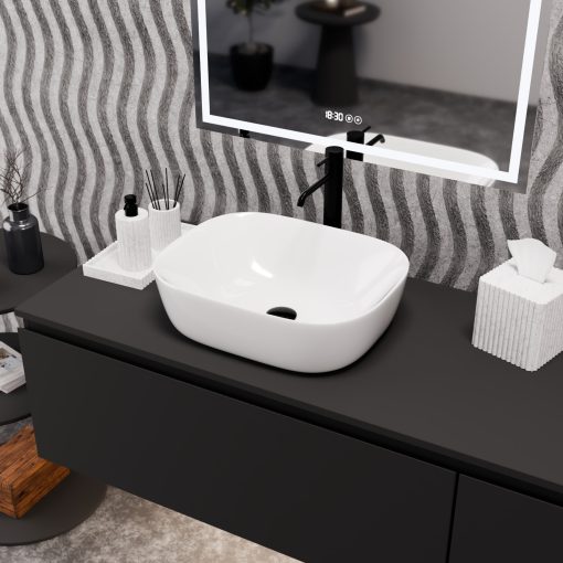 HD Freya White 50 cm széles pultra ültethető hófehér porcelán mosdótál