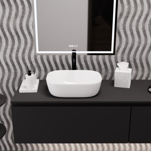 HD Freya White 50 cm széles pultra ültethető hófehér porcelán mosdótál