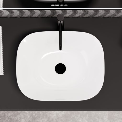 HD Freya White 50 cm széles pultra ültethető hófehér porcelán mosdótál