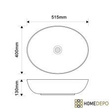 HD Pasana White 50 cm széles pultra ültethető hófehér porcelán mosdótál