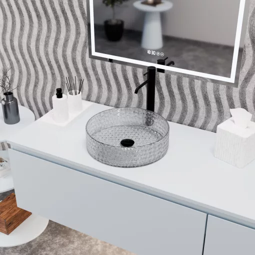 HD Aura Transparent 39 cm széles pultra ültethető átlátszó üveg mosdótál
