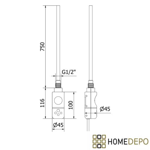HD Thermo-X1 White 400W elektromos fűtőpatron törölközőszárító radiátorhoz digitális hőfokszabályozóval, fényes fehér