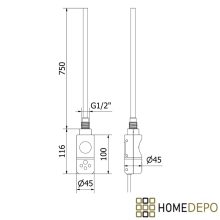 HD Thermo-X1 Gold 600W elektromos fűtőpatron törölközőszárító radiátorhoz digitális hőfokszabályozóval, fényes arany