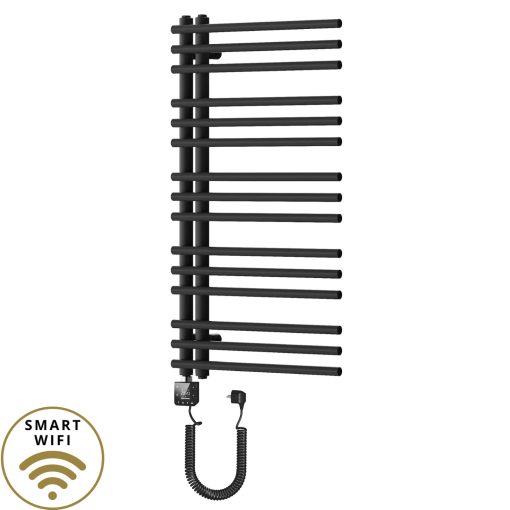 HD Triton Black 1000x500 mm smart elektromos design törölközőszárító radiátor 400W-os wifi-s fűtőpatronnal, matt fekete