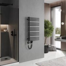 HD Triton Black 1000x500 mm smart elektromos design törölközőszárító radiátor 400W-os wifi-s fűtőpatronnal, matt fekete