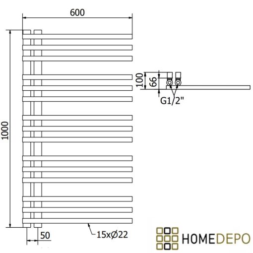 HD Triton Black 1000x600 mm design törölközőszárító radiátor, matt fekete