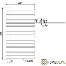HD Triton White 1000x600 mm design törölközőszárító radiátor, fényes fehér