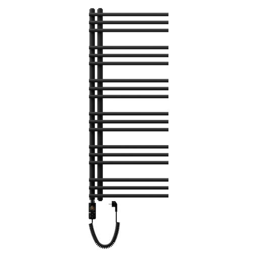 HD Triton Black 1200x500 mm elektromos design törölközőszárító radiátor 400W-os fűtőpatronnal, matt fekete