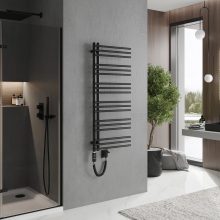 HD Triton Black 1200x500 mm elektromos design törölközőszárító radiátor 400W-os fűtőpatronnal, matt fekete