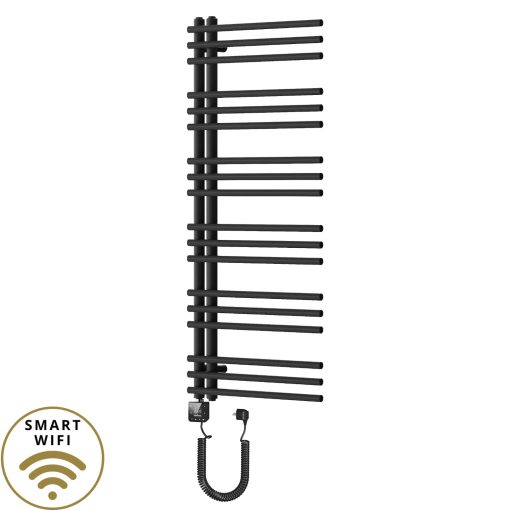 HD Triton Black 1200x500 mm smart elektromos design törölközőszárító radiátor 400W-os wifi-s fűtőpatronnal, matt fekete