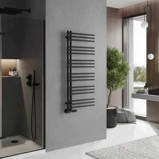 HD Triton Black 1200x500 mm design törölközőszárító radiátor, matt fekete