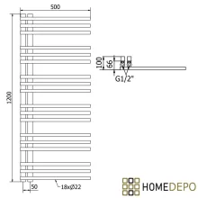 HD Triton Black 1200x500 mm design törölközőszárító radiátor, matt fekete