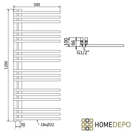 HD Triton Black 1200x500 mm design törölközőszárító radiátor, matt fekete