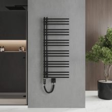 HD Triton Black 1200x600 mm elektromos design törölközőszárító radiátor 400W-os fűtőpatronnal, matt fekete