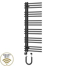 HD Triton Black 1200x600 mm smart elektromos design törölközőszárító radiátor 400W-os wifi-s fűtőpatronnal, matt fekete