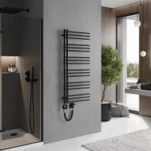 HD Triton Black 1200x600 mm smart elektromos design törölközőszárító radiátor 400W-os wifi-s fűtőpatronnal, matt fekete