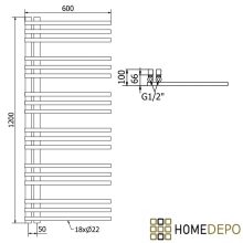 HD Triton White 1200x600 mm smart elektromos design törölközőszárító radiátor 400W-os wifi-s fűtőpatronnal, fényes fehér