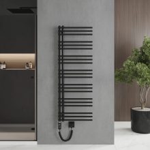 HD Triton Black 1400x500 mm elektromos design törölközőszárító radiátor 400W-os fűtőpatronnal, matt fekete