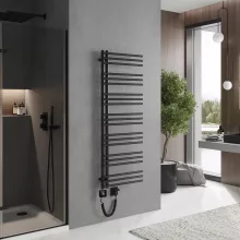 HD Triton Black 1400x500 mm smart elektromos design törölközőszárító radiátor 400W-os wifi-s fűtőpatronnal, matt fekete