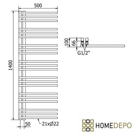 HD Triton Black 1400x500 mm design törölközőszárító radiátor, matt fekete