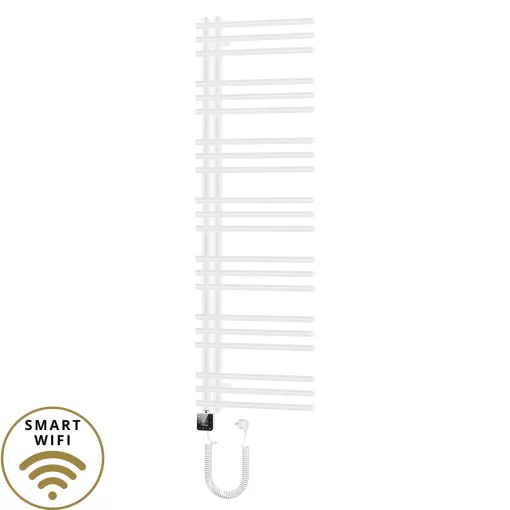 HD Triton White 1400x500 mm smart elektromos design törölközőszárító radiátor 400W-os wifi-s fűtőpatronnal, fényes fehér