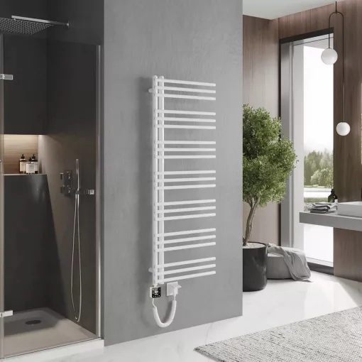 HD Triton White 1400x500 mm smart elektromos design törölközőszárító radiátor 400W-os wifi-s fűtőpatronnal, fényes fehér